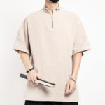 Buddha Stones Chinese Tang Suit Embroidery Half Sleeve Shirt Linen Men Clothing Men's Shirts BS 15