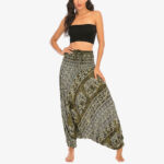 Buddha Stones Two Style Wear Elephant Pattern Loose Smocked Harem Trousers Jumpsuit Women's Yoga Pants Harem Pants&Bodysuit BS 12