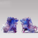Buddha Stones Feng Shui Kirin Handmade Liuli Crystal Art Piece Home Office Decoration Decorations BS Purple A Pair