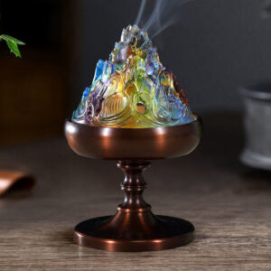Buddha Stones Liuli Crystal Mountain Healing Meditation Incense Burner Incense Burner BS Liuli Incense Burner 8.5*13.5cm