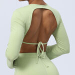 Buddha Stones Long Sleeve Backless Strap Top Bra Flare Pants Fitness Yoga Outfit 2-Piece Outfit BS 9