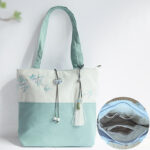 Buddha Stones Pear Flower Plum Peach Blossom Bamboo Embroidery Canvas Large Capacity Shoulder Bag Tote Bag Bag BS 1