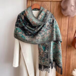 Buddha Stones Tibetan Flower Branch Tassel Shawl Cozy Travel Scarf Wrap Tibetan Shawl BS Green 180*65cm