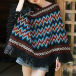 Buddha Stones Tibetan Shawl Striped Knitted Tassels Pullover Winter Cozy Travel Scarf Wrap Tibetan Shawl BS 3