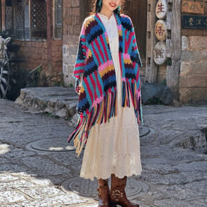 Buddha Stones Tibetan Shawl Candy Color Braided Pattern Winter Cozy Travel Knitted Tassel Scarf Wrap Tibetan Shawl BS 130*150cm