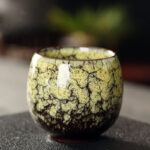 Buddha Stones Simple Multicolored Kiln Change Chinese Jianzhan Ceramic Teacup Kung Fu Tea Cup 110ml Jian Zhan Tea Cup BS Yellow 6.5cm*6cm*110ml