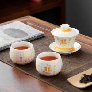 Buddha Stones Buddhist Heart Sutra Small Fu Character Ceramic Gaiwan Teacup Kung Fu Tea Cup And Saucer With Lid Cup BS main