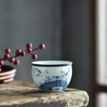 Buddha Stones Koi Fish Lotus Flower Leaf Mountains Tree Ceramic Teacup Kung Fu Tea Cup 130ml Cup BS Koi Fish Lotus 7.7cm*5.1cm*130ml