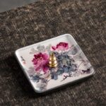 Buddha Stones Mountain Lake Flower Leaf Healing Ceramic Plate Tray Stick Incense Burner Decoration Incense Burner BS Peony 10.2*10.2*1.2cm