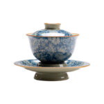 Buddha Stones Vintage Blue And White Porcelain Peach Blossom Lotus Peony Ceramic Gaiwan Sancai Teacup Kung Fu Tea Cup And Saucer With Lid Cup BS 9