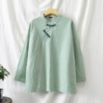 Buddha Stones Ramie Linen Loose Blouse Women Long Sleeve Shirt Chinese Hanfu Top Long Sleeve Shirt BS 10