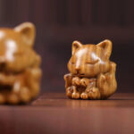 Buddha Stones Mini Nine-Tailed Fox Ivory Fruit Sandalwood Green Sandalwood Blessing Decoration Decorations BS 29