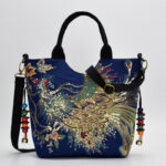 Buddha Stones Peacock Double-sided Embroidery Tote Bag Shoulder Bag Crossbody Bag Bag BS 3