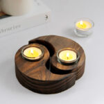 Buddha Stones Yin Yang Wood Candle Holder Meditation Rituals Use Items Candle Holder BS 1