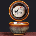 Buddha Stones 12 Chinese Zodiac Pattern Ceramic Teacup Kung Fu Jian Chinese Zhan Tea Cup 73ml Jian Zhan Tea Cup BS Goat 6.8cm*3.6cm*73ml