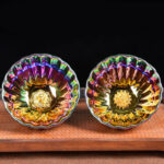 Buddha Stones Lotus Peacock Gold Inlaid Multicolored Chinese Jianzhan Ceramic Teacup Kung Fu Tea Cup Jian Zhan Tea Cup BS 16