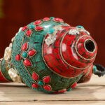 Buddha Stones Tibetan Handmade Shankha Om Mani Padme Hum Buddha Avalokitesvara Turquoise Conch Shell Positive Decoration Decorations BS 4