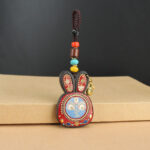 Tibet Ebony Five God of Wealth Thangka Key Chain Key Chain BS Blue God of Wealth