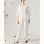 Buddha Stones 2Pcs Long Sleeve Frog-Button Meditation Prayer Zen Practice Tai Chi Uniform Clothing Women's Set Clothes BS 13