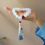 Buddha Stones White Agate Red Agate Luck Wrist Mala Tassels Pocket Mala Car Decoration Wrist Mala&Decorations BS 12mm