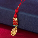 Buddha Stones Koi Fish Cinnabar Attracting Wealth Wish Ruyi Charm Luck Phone Hanging Decoration Phone Hanging Decoration BS 25