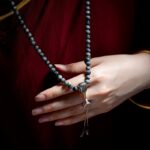 Buddha Stones 925 Sterling Silver 108 Mala Beads Eagle's Eye Stone Moonstone Positive Bracelet Mala Bracelet BS 13