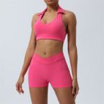 Buddha Stones 2Pcs Workout Sleeveless Backless Top Shorts Flared Pants Sports Fitness Yoga Outfit Set 2-Piece Outfit BS Pink 2Pcs(Top&Shorts) XL