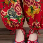 Buddha Stones Ethnic Style Red Green Flowers Print Harem Pants With Pockets Women's Harem Pants BS 6