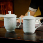 Buddha Stones Jingdezhen White Porcelain Handmade Great Wall Landscape Engraved Ceramic Teacup Office Mug Tea Cups Cup BS 1