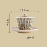 Buddha Stones Dunhuang Color Thousand Buddhas Flying Apsaras Pattern Gaiwan Teacup Kung Fu Tea Cup With Lid Cup BS 7