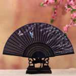 Buddha Stones Cherry Blossom Lily Butterfly Bamboo Handheld Bamboo Folding Fan 21cm Folding Fan BS Cherry Blossom Butterfly 21cm