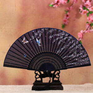 Buddha Stones Cherry Blossom Lily Butterfly Bamboo Handheld Bamboo Folding Fan 21cm Folding Fan BS Cherry Blossom Butterfly 21cm