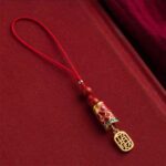 Buddha Stones Koi Fish Cinnabar Attracting Wealth Wish Ruyi Charm Luck Phone Hanging Decoration Phone Hanging Decoration BS Attracting Wealth Koi Fish Double Bead