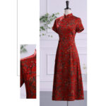 Buddha Stones Vintage Auspicious Clouds Leaf Print Cheongsam Dress Women's Qipao Dress Cheongsam Dresses BS 9