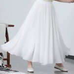 Buddha Stones 2Pcs Flower Three Quarter Sleeve Midi Dress Skirt Chiffon Zen Clothing Women's Set Women's Meditation Cloth BS Skirt 2XL(Fit for US6; UK/AU10; EU38)