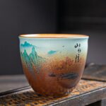 Buddha Stones Colorful Deer Pipa Snow Plum Blossoms Mountains Rivers Bird Ceramic Teacup Kung Fu Tea Cup Bowl Cup BS 7.5cm*6.5cm*150ml Mountains And Rivers