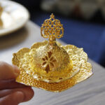 Buddha Stones Gold Leaf Coaster Spiritual Mini Alloy Metal Incense Burner Incense Burner BS 5