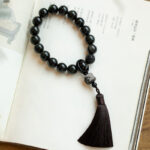 Buddha Stones Natural Silver Sheen Obsidian Black Obsidian Lion Wrist Mala Protection Tassels Pocket Mala Car Decoration Wrist Mala&Decorations BS 16mm Black Obsidian