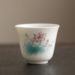 Buddha Stones Lotus Flower Leaf Mountain Pavilion Elk Peony Ceramic Teacup Kung Fu Tea Cup Cup BS 4.8cm*5.7cm*55ml Lotus Flower Leaf