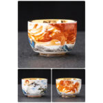 Buddha Stones Dragon Phoenix Crane Sun Ocean Waves Gilt Ceramic Teacup Kung Fu Tea Cup 170ml Cup BS 13