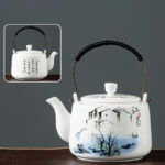 Buddha Stones Vintage Dragon Mountain Fisherman Landscape White Porcelain Ceramic Kung Fu Teapot Teapot BS Willow 15.3cm*10.6cm*600ml