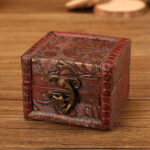 Buddha Stones Retro Small Square Wood Jewelry Box Lotus Grass Flower Grape Copper Coin Daffodil Jewelry Storage Box Jewelry Box BS Grass Flower 8*6.5*6cm