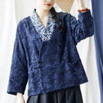 Buddha Stones Flower Jacquard V-Neck Long Sleeve Jacket 18