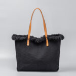 Buddha Stones Large Capacity Solid Color Tassel Canvas Tote Shoulder Bag Shoulder Bag BS Black 50*10*35cm