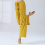 Buddha Stones Loose Modal Drawstring Wide Leg Pants For Yoga Dance Wide Leg Pants BS Yellow 3XL(Waist 70cm/Hips 116.5cm/Length 104cm)