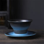 Buddha Stones Planet Design Ceramic Coffee Mug Rough Pottery Tea Coffee Cup With Saucer Coffee Mug BS Neptune 10cm*10cm*6.5cm*160ml