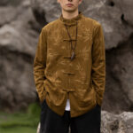 Buddha Stones Bamboo Leaves Clothing Chinese Tang Suit Jacket Coat Men Clothing Clothes BS Yellow(Top Only) 5XL(Suitable for Weight 105-115kg)