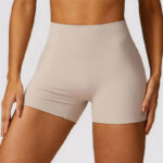 Buddha Stones Gym Sports Yoga Backless Bra Crop Tank Top Breathable Shorts 2-Piece Outfit BS Beige Shorts US8/10/XL
