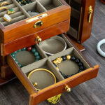Buddha Stones Vintage Large Capacity Wooden Jewelry Box Jewelry Storage Box With Mirror Jewelry Box BS 7