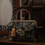 Buddha Stones Vintage Flower Butterfly Crane Sea Waves Metal Chain Crossbody Bag Shoulder Bag Handbag Handbags BS 6